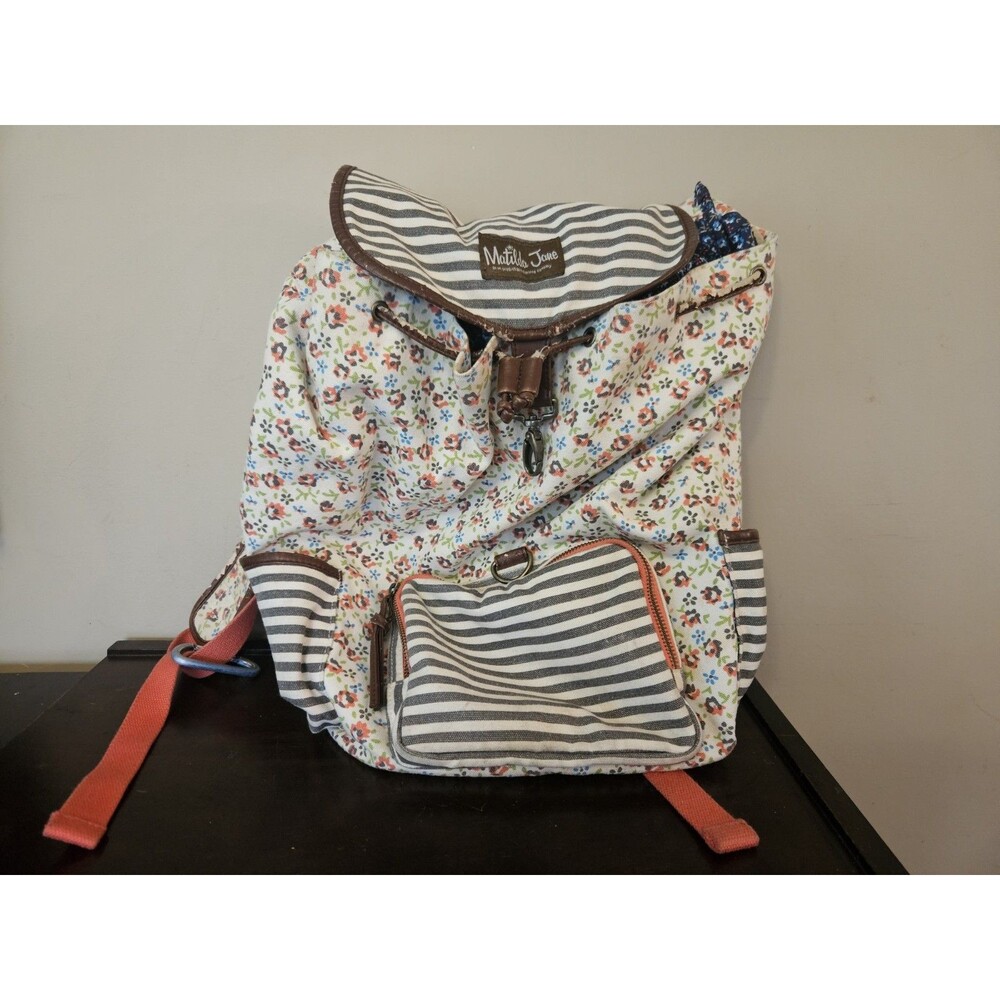 Vintage Matilda Jane Floral Stripe Womens Backpack Bag White